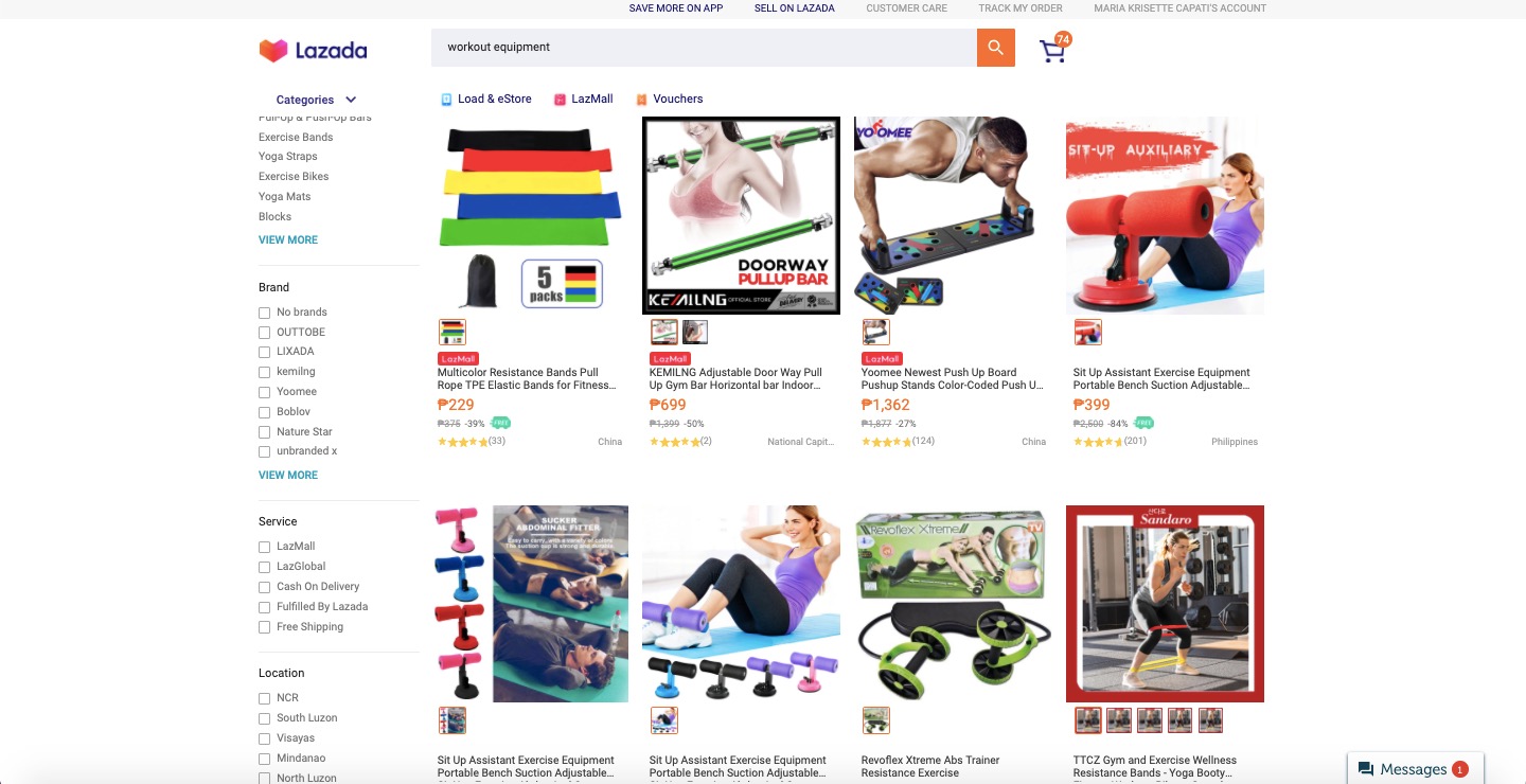 Lazada online store workout tools