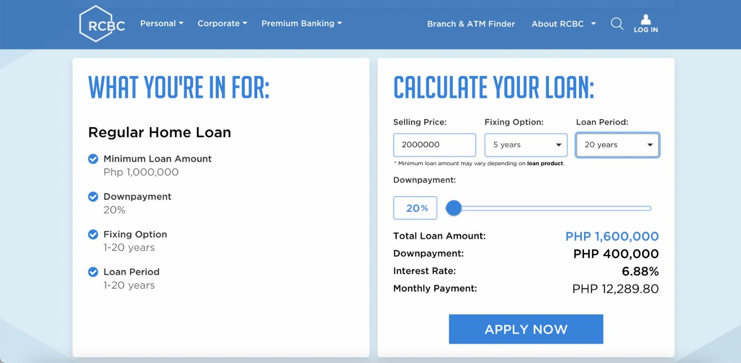 rcbc home loan sample computation 2022