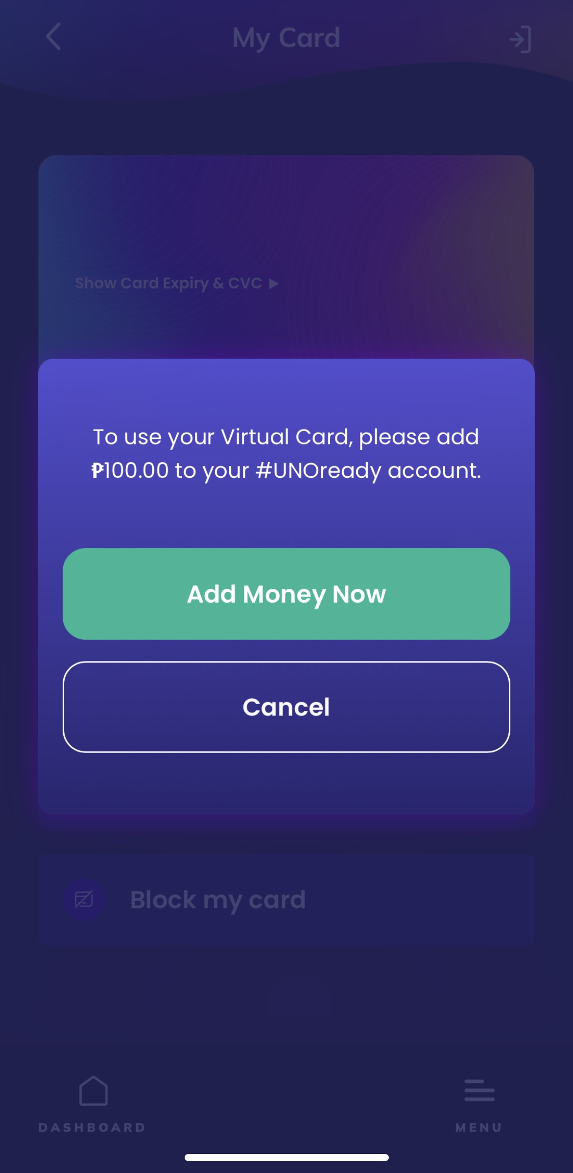 UNODigital bank virtual debit card